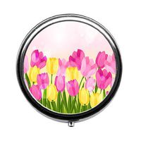 Round Pill Case - Colored Tulips Custom Fashion Style Pill Box - 3 Compartments Pill Box/Pill case