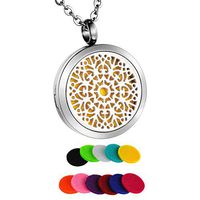 HooAMI Round Filigree Aromatherapy Essential Oil Diffuser Necklace Pendant Locket Jewelry Gift Set