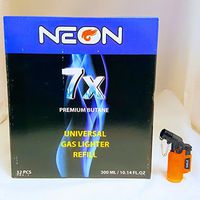 Neon 12 cans of 7x Ultra Refined Butane Fuel Lighter Refill Gas angle lighter