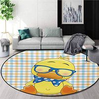 Cartoon Modern Machine Washable Round Bath Mat,Hipster Boho Baby Duck Dotted Bow Cool Free Spirit Smart Geese Artsy Design Non-Slip Living Room Soft Floor Mat,Round-55 Inch