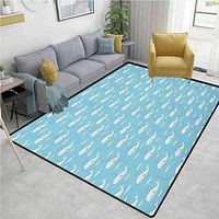 Whale Decorative Area Rug Girls Room, Hand Drawn Aquatic Mammals Flying in Sky Fantastic Children Cartoon, Easy Maintenance Area Rug Living Room Bedroom Carpet(8'x 10') Sky Blue Pale Brown White