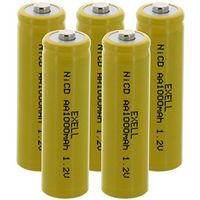 5x Exell AA 1.2V 1000mAh NiCD Button Top Rechargeable Batteries Solar Lights, Radios, Clocks, High Drain Applications, Garden Lights