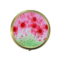 Custom Fashion Round Pill Box Medicine Tablet Holder Wallet Organizer Case for Pocket or Purse (Vintage Floral Red Roses)