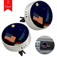 National Flag And Statue Of Liberty In The Night Sky 2 pcs silver Car Essential Oil Diffuser Vent Clip Aromatherapy Diffuser Locket Air Freshener with 4 Refill Pads 1.33x1.83in