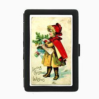 Perfection In Style Black Color Metal Cigarette Case Vintage Christmas Design 002
