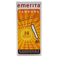 Emerita 100% Organic Cotton Tampons w/ Applicator | Chlorine Free (16 CT Regular)