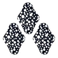 3-Pack Aslana Reusable Cloth Menstrual Period Pads Sanitary Napkins for Daily Light Flow or Pantiliners - Small (9" x 6.5") 4 Layers, S4: Polka Dot Neoprene Scuba Black White