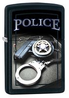 Zippo Custom Lighter: Police Gun, Badge and Handcuffs - Black Matte 78462