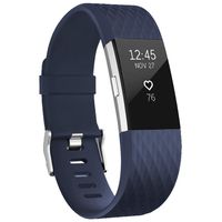 UMAXGET Compatible with Fitbit Charge 2 Bands, Soft Silicone Sport Adjustable Wristband Special Edition with Silver Buckle for Men Women, Large, Navy Blue