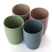 CoCocina 4 Colors Bathroom Wheat Straw Tooth Brush Holder Cup Wash Gargle Suit Bathroom Accessories -Blue