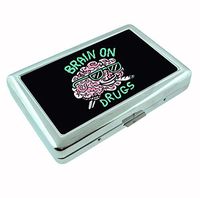 Brain on Drugs Funny Stoner Metal Silver Cigarette Case Holder Wallet RFID-blocking