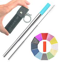 Hokeea Portable Reusable Drinking Straws - Telescopic Stainless Steel Metal Straw with Leather Case & Keychain & Cleaning Brush & Silicon Tip(Wolf)