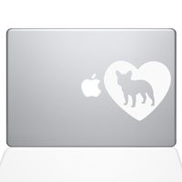 The Decal Guru Heart French Bulldog MacBook Decal Vinyl Sticker - 13" MacBook Pro (2015 & Older) - White (1325-MAC-13P-W)