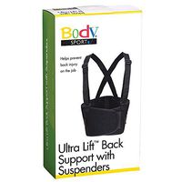 Body Sport Ultra Lift Back Support W/Suspenders, Black, 3X-Large 64"-70" Waist, 9" Wide, Latex Free