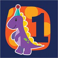 Creative Converting 16 Count 3-Ply Little Dino 1st Birthday Party Lunch Napkins, Blue/Green/Orange