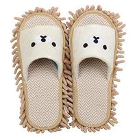 Frjjthchy Cartoon Microfiber Mop Slippers Shoes Dusting Mopping Cleaning Tool Detachable Anti-Slip for Kitchen Bathroom Office (Women 4.5-6/Men 5.5, Beige)