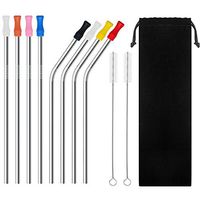 Set of 8 Stainless Steel Drinking Straws(10.5 inch)and Silicone Silencers,For 30 oz Tumblers