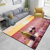 YucouHome Wine Floral Area Rug Mat Pad, Bottle of Wine Against Blossoming Lavender Landscape Country Meadow Picnic, Durable Rugs - Living, Dinning, Office, Rooms & Bedrrom, Hallway Carpet(8'x 10')