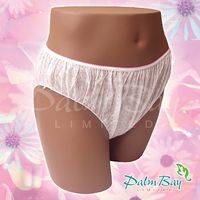 6 Pack Ladies Disposable Panties Hip Cut Medium 36-39" White w/Pink