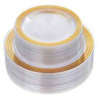 60 Piece Disposable Gold Plates, Plastic Clear Plates -Wedding Plate sets Includes:30 Dinner Plates and 30 Salad or Dessert plates