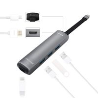 TWOPAN USB C Hub 6-in-1 USB C Adapter with Ethernet Port, USB PD Charging Port, 4K USB C to HDMI, 3-Port USB 3.0 Port and Smart Design for connector wire,For New MacBook/ Video Game,Chromebook, XPS,Tr