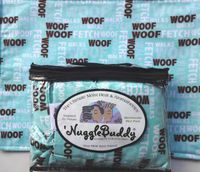 'NUGGLEBUDDY NEW! Microwavable Moist Heat & Aromatherapy Organic Rice Pack Cold Pack. Cozy Aqua" WOOF" Fabric. UNSCENTED!