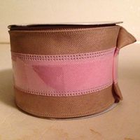 Tan & Pink Wired Linen 2.5inch x 25 feet Ribbon(3 Rolls per Order=75 feet Total)