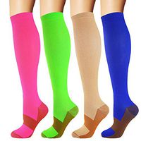 Copper Compression Socks for Men & Women 20-30 mmHg Medical Graduated Compression Stockings for Nurses Shin Splints Diabetic Sports Running Pregnancy (Red+Green+Nude+Blue, Small/Medium)