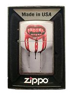 Zippo Custom Lighter - Bloody Vampire Mouth Dripping Blood - Regular Gray Dusk