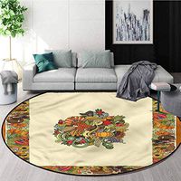 RUGSMAT Thanksgiving Modern Washable Round Bath Mat,Pumpkin Wreath Bow Home Decor Foor Carpet Diameter-51