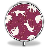 Cat Pill Case, Round Stainless Drug Organizer Container Medicine Cover for Pocket Daily&Weekly