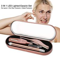 3 Piece LED Flashlight Earpick Cleaning Tools, Luminous Ear Wax Removal Ear Nose Cleaner Tweezers Set for Baby Kids Adult (Rose Gold)