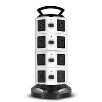 TNP Power Strip with USB Surge Protector - Charger Station Power Supply Adapter Multi Socket Plug Powerstrip Bar Stand Tower, 6FT Extension Cord (14 AC Outlet + 4 USB Port, Black & White)