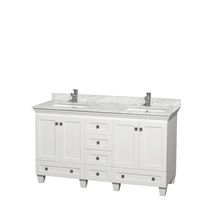 Wyndham Collection Acclaim 60 inch Double Bathroom Vanity in White, White Carrara Marble Countertop, Undermount Square Sinks, and No Mirrors