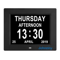 Digital Day Calendar Clock 8 Alarms Auto Dimming Extra Large Non-Abbreviated Dementia Vision Impaired Seniors Elderly Memory Loss Alzheimer Clock