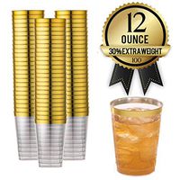 100 Gold Rimmed Reusable Plastic Cups – Thick, Durable 12 oz. Disposable Champagne Glasses – Plastic Gold Cocktail Wine Rim Cup For | Holiday | Party | Birthday | Wedding | Gold Cups by Amedy’s