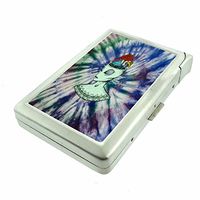 Tie Dye Alien Em1 Hip Silver Cigarette Case With Built In Lighter 4.75" X 2.75" Id Holder Metal Wallet RFID Protection