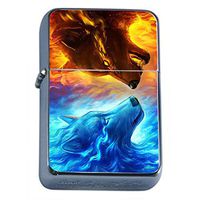 Fire Ice Wolves Flip Top Oil Lighter Em1 Smoking Cigarette Silver Case Included