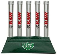 RAW Aluminum Metal Cigar Tube (5 Tubes) with Leaf Lock Gear Smell Proof Pouch