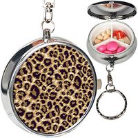 Portable Metal Pill Organizer Keychain Case Stash Box with 3 Compartments for Medicine Vitamin (Leopard Skin)