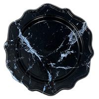 Disposable Party Plates, 10 inch Dinner Plates, Black Marble Medium Weight Scalloped Rim Plastic Plates (12 Pack)- Posh Setting