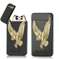 Unishow [2016 USB Rechargeable Flameless Electronic Arc Plasma Pulse Cigarette Metal Lighter in Gift Box W/a Free Velvet Pouch (Black Eagle)