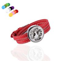 constantlife Multi-Design Red Genuine Leather Band Fragrancy Diffuser Bracelet for Lady -316L Stainless Steel Essential Oil Diffuser Lockets for Girl (Silver-Red Elk)