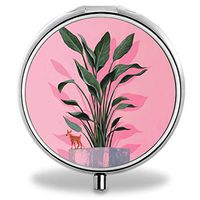 IMLONE Pill Organizer, Customized Palm Leaves Deer Pill Boxes with 3 Components and Mirror for Travelling and Daily Needs