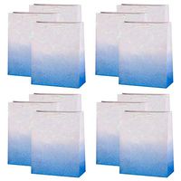 UNIQOOO 12Pcs Blue Glitter Ombre Gift Bags Bulk, 100% Recyclable Gift Wrapping Paper Bags, for Bridal Baby Shower, Wedding Birthday Party Favor Thank You Bag, Easter, Mother's Day, Medium 9x7x4 inch