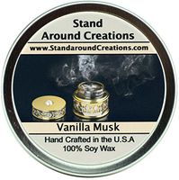 Premium 100% All Natural Soy Wax Aromatherapy Candle - 6oz. Tin: Vanilla Musk: An irresistible blend of creamy French Vanilla and White Musk. Naturally Strong, Highly Scented.