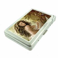 Cigarette Case with Built in Lighter Greek Goddess S8 Smoking King Size Cigarettes Silver Metal Wallet 4" X 2.75" RFID Protection Mythology