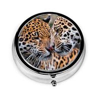 Pill Box for Travel - Small Portable Pill Case Holder with 3 Compartments - Animals Jaguars Classy Metal Round Cases - Use Daily to Organize Your Medicine