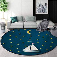 RUGSMAT Fantasy Modern Round Abstract Area Rug,Sailing Boat at Night Sky with Stars and Crescent Moon Kids Nursery Bedtime Theme Non-Slip No-Shedding Kitchen Soft Floor Mat,Diameter-47 Inch