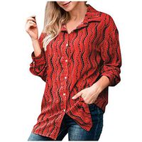Meikosks Women's Vintage Print Blouses Button V Neck Tops Plus Size Shirt Loose Tunic Red
